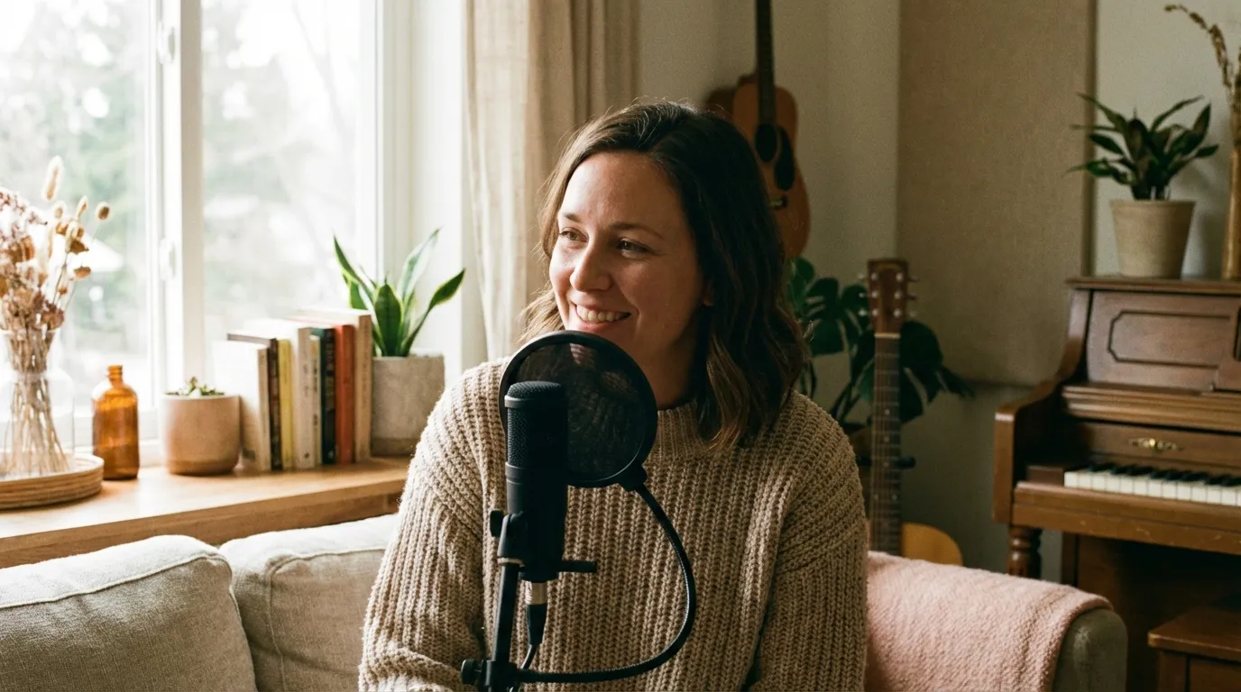 Berufswunsch Hörbuchsprecherin für Mütter: Erfahre, wie Du mit Deiner Stimme flexibel von zu Hause Geld verdienen kannst.